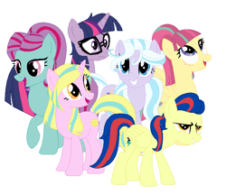 Size: 713x617 | Tagged: safe, artist:berrypunchrules, imported from derpibooru, indigo zap, lemon zest, sci-twi, sour sweet, sugarcoat, sunny flare, twilight sparkle, pony, equestria girls, friendship games, crystal prep academy, crystal prep shadowbolts, equestria girls ponified, glasses, group picture, ponified, shadow six, unicorn sci-twi