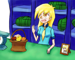 Size: 1510x1200 | Tagged: safe, artist:jumboz95, imported from derpibooru, derpy hooves, dinky hooves, human, slice of life (episode), basket, derp, humanized, muffin, scene interpretation