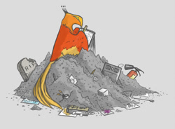 Size: 1220x900 | Tagged: safe, artist:onkelscrut, imported from derpibooru, philomena, phoenix, ash, drawing, female, fire extinguisher, gravestone, notebook, sketchbook, solo, tablet