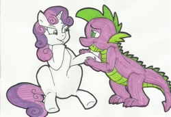 Size: 900x616 | Tagged: artist needed, safe, imported from derpibooru, spike, sweetie belle, female, male, shipping, spikebelle, straight, traditional art