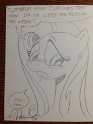 Size: 768x1024 | Tagged: safe, artist:andypriceart, imported from derpibooru, fluttershy, female, lip bite, monochrome, solo, traditional art