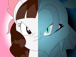 Size: 1280x960 | Tagged: safe, artist:mofetafrombrooklyn, imported from derpibooru, sonata dusk, oc, oc:jennabun, siren, angry, two sided posters