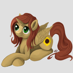 Size: 900x900 | Tagged: safe, artist:genbulein, imported from derpibooru, oc, oc only, oc:erin olsen, oc:sunflower, alicorn, pony, fanfic:project sunflower, alicorn oc, fanfic art, solo