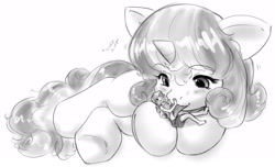 Size: 1188x721 | Tagged: safe, artist:alloyrabbit, imported from derpibooru, sweetie belle, human, clothes, cuddling, cute, diasweetes, human ponidox, humanized, licking, macro, midriff, monochrome, shirt lift, size difference, skirt, snuggling