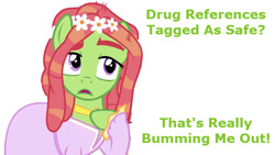 Size: 640x360 | Tagged: safe, edit, edited screencap, imported from derpibooru, screencap, tree hugger, drugs, drugs are bad mmmkay?, meta, mouthpiece