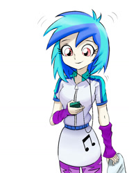 Size: 768x1034 | Tagged: dead source, safe, artist:ryou14, imported from derpibooru, dj pon-3, vinyl scratch, equestria girls, female, missing accessory, simple background, solo, wrong eye color