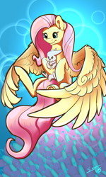 Size: 768x1280 | Tagged: safe, artist:blindcoyote, imported from derpibooru, angel bunny, fluttershy, duo, holding, hoof hold, sitting, smiling, spread wings, wings