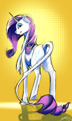 Size: 600x1000 | Tagged: safe, artist:blindcoyote, imported from derpibooru, rarity, classical unicorn, female, leonine tail, solo, unshorn fetlocks