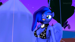 Size: 1359x764 | Tagged: safe, artist:setup1337, imported from derpibooru, princess luna, anthro, 3d, bra, cleavage, clothes, female, nightmare night, solo, underwear