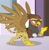 Size: 1047x1068 | Tagged: safe, imported from derpibooru, screencap, galena, big cat, griffon, hybrid, tiger, tiger griffon, princess spike (episode), background griffon, cropped, female, lanyard, name tag, open beak, raised claw, solo, spread wings, wings