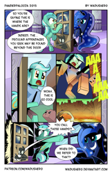 Size: 1000x1545 | Tagged: safe, artist:wadusher0, imported from derpibooru, lyra heartstrings, princess luna, comic, crossover, minecraft