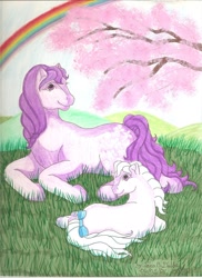 Size: 1700x2338 | Tagged: safe, artist:mythian, imported from derpibooru, baby blossom, blossom, g1, mother and daughter