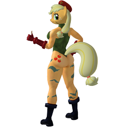 Size: 1366x1527 | Tagged: safe, imported from derpibooru, applejack, anthro, 3d, applebutt, cammy white, capcom, simple background, street fighter, street fighter v, transparent background