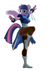 Size: 1119x1628 | Tagged: safe, imported from derpibooru, twilight sparkle, anthro, 3d, capcom, chun li, clothes, pantyhose, simple background, spiked wristband, street fighter, street fighter v, transparent background, twilight sparkle (alicorn)