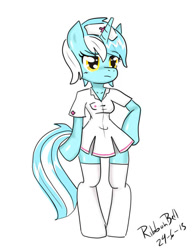 Size: 600x782 | Tagged: safe, artist:ribbonbell, imported from derpibooru, lyra heartstrings, anthro, unguligrade anthro, unicorn, clothes, female, nurse, solo