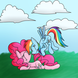 Size: 2048x2048 | Tagged: safe, artist:mr. rottson, imported from derpibooru, pinkie pie, rainbow dash, blushing, cute, female, lesbian, pinkiedash, shipping