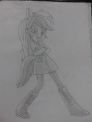 Size: 1536x2048 | Tagged: safe, imported from derpibooru, rainbow dash, pony, equestria girls, monochrome, traditional art