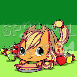 Size: 720x720 | Tagged: safe, artist:spoonfulofcats, imported from derpibooru, applejack, cat, apple, apple pie, species swap, watermark