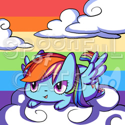 Size: 720x720 | Tagged: safe, artist:spoonfulofcats, imported from derpibooru, rainbow dash, cat, cloud, cute, obtrusive watermark, species swap, watermark