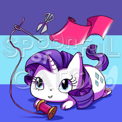 Size: 720x720 | Tagged: safe, artist:spoonfulofcats, imported from derpibooru, rarity, cat, fabric, needle, scissors, species swap, thread, watermark