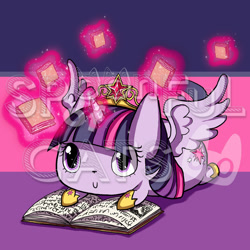 Size: 720x720 | Tagged: safe, artist:spoonfulofcats, imported from derpibooru, twilight sparkle, cat, book, species swap, twilight sparkle (alicorn), watermark