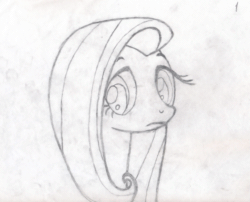 Size: 1045x844 | Tagged: safe, artist:pancake-skunk, imported from derpibooru, fluttershy, pony, animated, bust, cute, female, frame by frame, grayscale, looking at you, mare, monochrome, pencil drawing, photo, shyabetes, solo, trace, traditional animation, traditional art