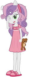 Size: 1920x5000 | Tagged: safe, artist:amante56, artist:gamerspax, artist:ppg-katelyn, imported from derpibooru, sweetie belle, equestria girls, absurd resolution, bed hair, clothes, cute, diasweetes, eared humanization, female, messy hair, nightgown, pajamas, ponied up, pony ears, simple background, sleepy, sleepy belle, slippers, solo, teddy bear, transparent background, vector