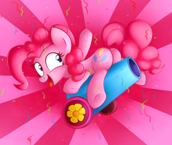 Size: 3100x2600 | Tagged: safe, artist:heavymetalbronyyeah, imported from derpibooru, pinkie pie, earth pony, pony, butt, confetti, female, high res, mare, party cannon, plot, solo, tongue out