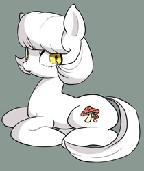 Size: 539x642 | Tagged: dead source, safe, artist:semi-kon, imported from derpibooru, oc, oc only, earth pony, pony, mushroom, simple background, sitting, solo