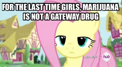 Size: 606x337 | Tagged: safe, imported from derpibooru, screencap, fluttershy, testing testing 1-2-3, female, image macro, meme, mouthpiece, solo