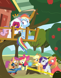 Size: 780x990 | Tagged: safe, artist:dm29, imported from derpibooru, apple bloom, applejack, big macintosh, rainbow dash, rarity, scootaloo, sweetie belle, earth pony, pony, backwards cutie mark, blueprint, clubhouse, context is for the weak, crusaders clubhouse, cutie mark crusaders, hostage, male, stallion, treehouse, watergun