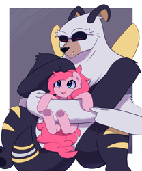 Size: 1000x1200 | Tagged: safe, artist:joyfulinsanity, imported from derpibooru, pinkie pie, bugbear, earth pony, pony, slice of life (episode), cute, diapinkes, duo, holding a pony, noogie, underhoof