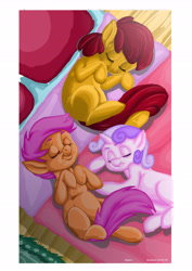 Size: 4131x5840 | Tagged: safe, artist:jeremy3, imported from derpibooru, apple bloom, scootaloo, sweetie belle, pony, absurd resolution, cutie mark crusaders, sleeping