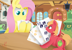 Size: 979x685 | Tagged: safe, artist:flashbrush, imported from derpibooru, big macintosh, fluttershy, earth pony, pony, card, female, fluttermac, male, micro, shipping, size difference, stallion, straight