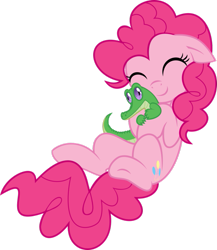 Size: 833x959 | Tagged: safe, artist:wingedwolf94, imported from derpibooru, gummy, pinkie pie, cute, diapinkes, simple background, snuggling, transparent background, vector