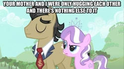 Size: 926x517 | Tagged: safe, edit, edited screencap, imported from derpibooru, screencap, diamond tiara, filthy rich, earth pony, pony, caption, female, filly, image macro, implied sex, male, meme, stallion