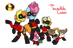 Size: 1280x853 | Tagged: safe, artist:otterlore, imported from derpibooru, carrot cake, cup cake, gummy, pound cake, pumpkin cake, alligator, earth pony, pegasus, pony, unicorn, action pose, bipedal, bob parr, dash parr, elastigirl, helen parr, jack-jack parr, masked, mr. incredible, mrs. incredible, parody, raised hoof, the incredibles, violet parr