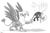 Size: 1600x1066 | Tagged: safe, artist:ribnose, imported from derpibooru, gilda, oc, griffon, grayscale, monochrome, tail pull