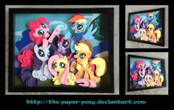 Size: 1600x1008 | Tagged: safe, artist:the-paper-pony, imported from derpibooru, applejack, fluttershy, pinkie pie, rainbow dash, rarity, twilight sparkle, commission, craft, irl, mane six, photo, shadowbox