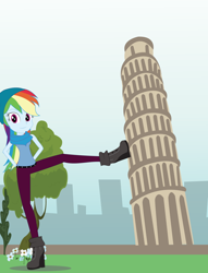 Size: 1300x1700 | Tagged: safe, artist:eninejcompany, imported from derpibooru, rainbow dash, equestria girls, female, forced perspective, leaning tower of pisa, solo