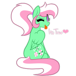 Size: 1280x1280 | Tagged: safe, artist:mintatheena, imported from derpibooru, minty, pegasus, pony, askmintypegasus, female, ponytail, simple background, solo, tongue out, transparent background, wink