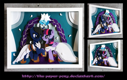 Size: 1200x757 | Tagged: safe, artist:the-paper-pony, imported from derpibooru, twilight sparkle, oc, alicorn, pony, canon x oc, clothes, commission, craft, dress, female, irl, lesbian, mare, photo, shadowbox, shipping, twilight sparkle (alicorn), wedding