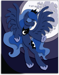 Size: 1713x2172 | Tagged: safe, artist:the-paper-pony, imported from derpibooru, princess luna, commission, female, moon, shadowbox, solo