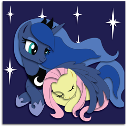Size: 1860x1860 | Tagged: safe, artist:the-paper-pony, imported from derpibooru, fluttershy, princess luna, commission, female, lesbian, lunashy, shadowbox, shipping
