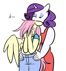 Size: 1100x1180 | Tagged: safe, artist:rwl, imported from derpibooru, fluttershy, rarity, anthro, blushing, female, flarity, lesbian, midriff, shipping