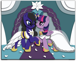 Size: 2165x1720 | Tagged: safe, artist:the-paper-pony, imported from derpibooru, twilight sparkle, oc, alicorn, pony, canon x oc, clothes, commission, craft, dress, female, lesbian, mare, shadowbox, shipping, twilight sparkle (alicorn), wedding