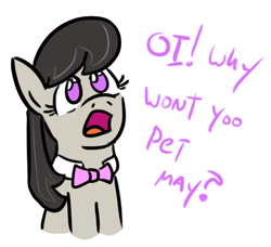 Size: 445x405 | Tagged: safe, artist:jargon scott, imported from derpibooru, octavia melody, earth pony, pony, accent, bowtie, british, bronybait, cockney, cute, dialogue, female, funetik aksent, looking up, mare, octchavia, oi, open mouth, sad, solo, tavibetes, u wot m8