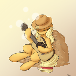 Size: 1375x1375 | Tagged: safe, artist:alasou, imported from derpibooru, applejack, female, guitar, solo