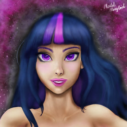 Size: 675x675 | Tagged: safe, artist:mentalmongloid, imported from derpibooru, twilight sparkle, human, female, grin, humanized, lip bite, lipstick, looking at you, portrait, smiling, solo