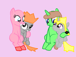 Size: 564x425 | Tagged: safe, artist:yuseifudo1000, imported from derpibooru, earth pony, pony, unicorn, 3 males, crow hogan, jack atlas, kirby, kirby (character), kirby (series), luigi, pink background, ponified, simple background, species swap, super mario bros., super smash bros., yu-gi-oh!, yu-gi-oh! 5d's